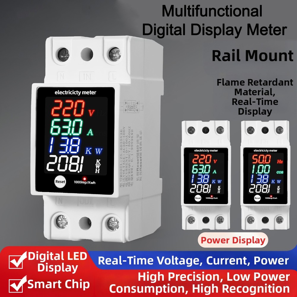 Energy Monitor Meter - Çok Fonksiyonlu Dijital Ekran Gerilim Akım