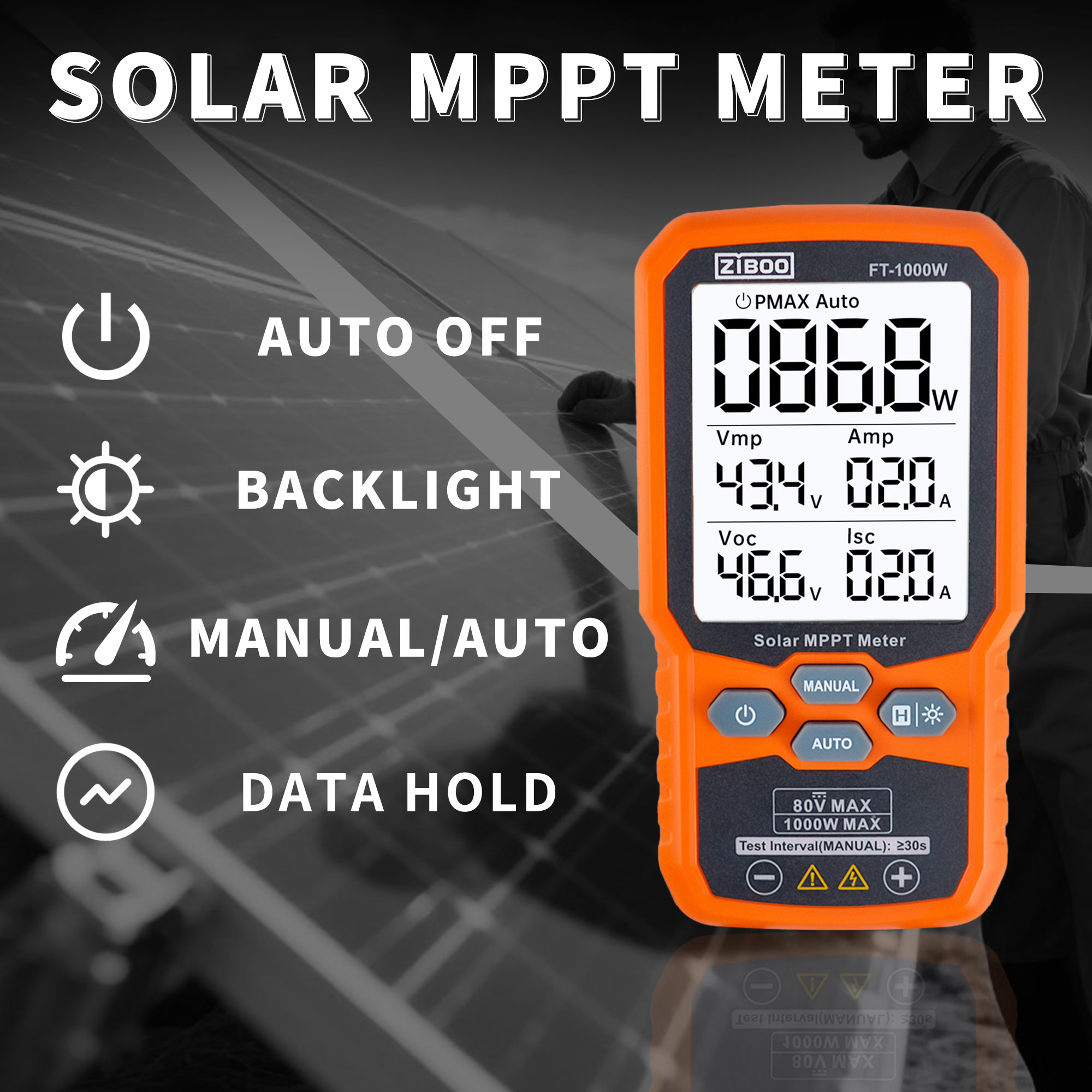 ZIBOO FT-1000W Güneş MPPT Metr - Energy Monitor Meter incelemesi ve fiyatı